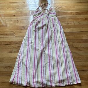 Flare Striped Halter Maxi Dress